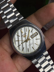 Seiko 5 — White & Gold Textured Dial | 36mm Japanese Automatic Watch.