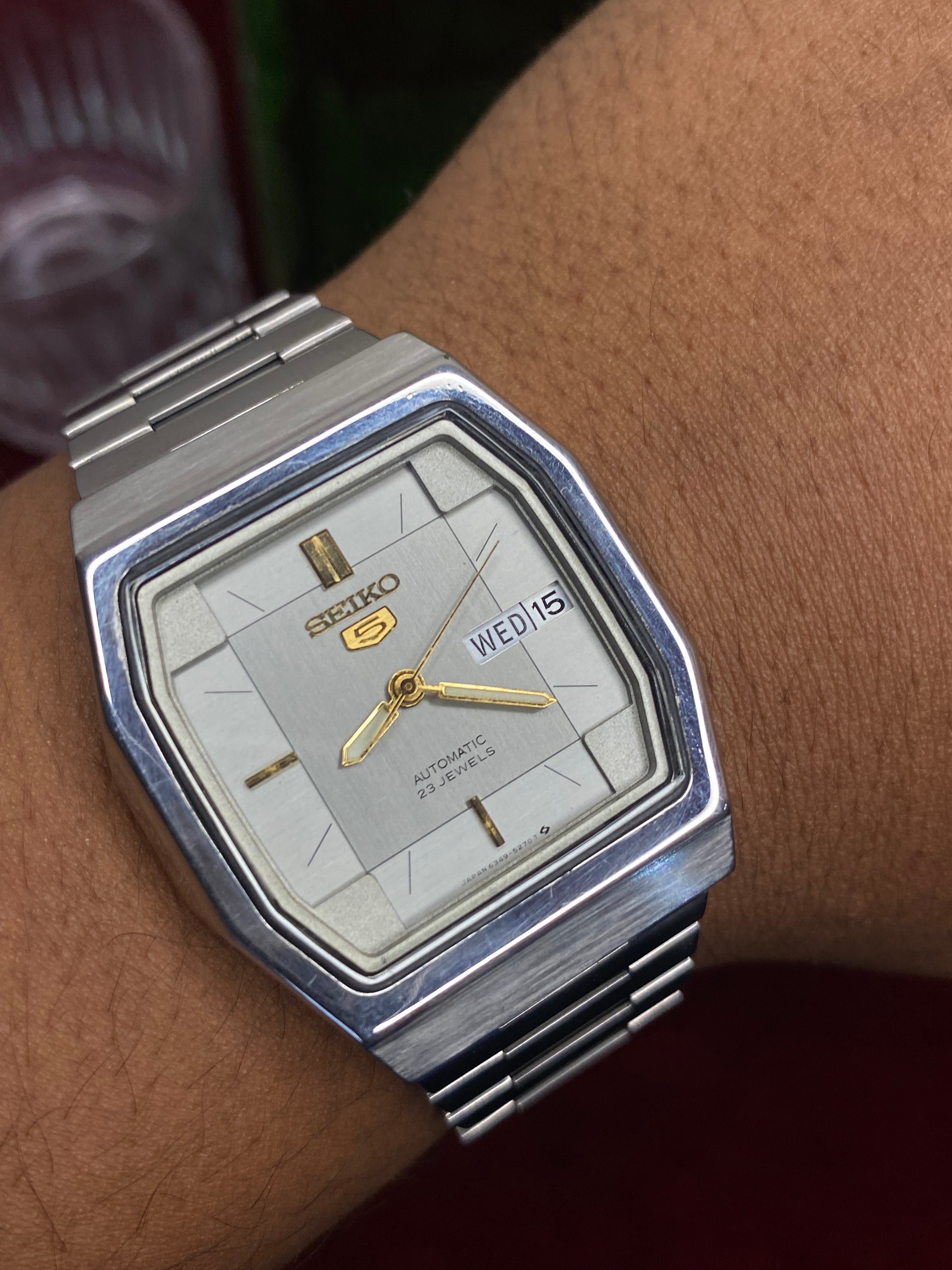 Seiko 5 “Silver Signal” — 6349 Textured Cushion Automatic watch.