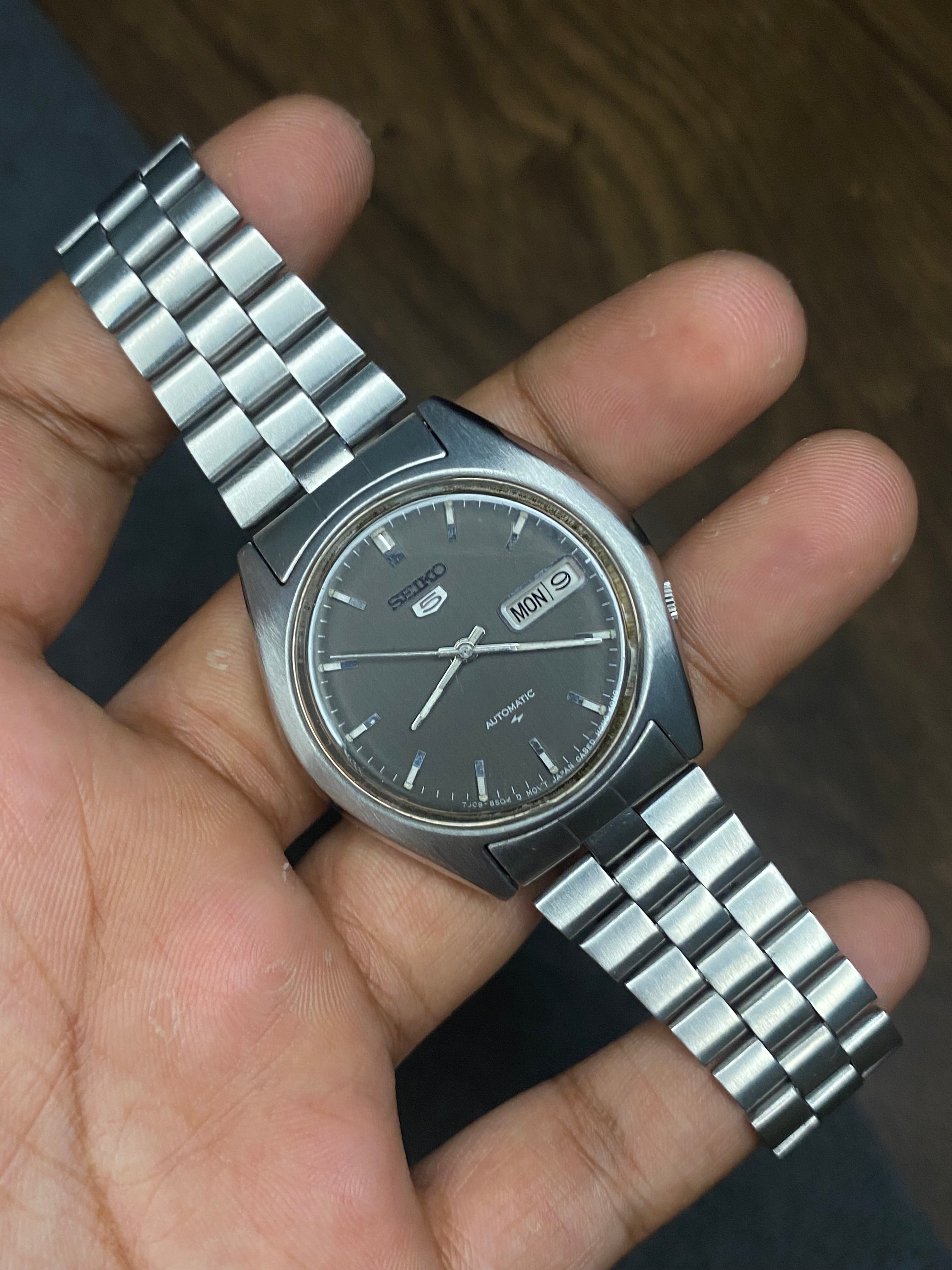 Rare Seiko 5 Dark Grey Dial Automatic Watch.