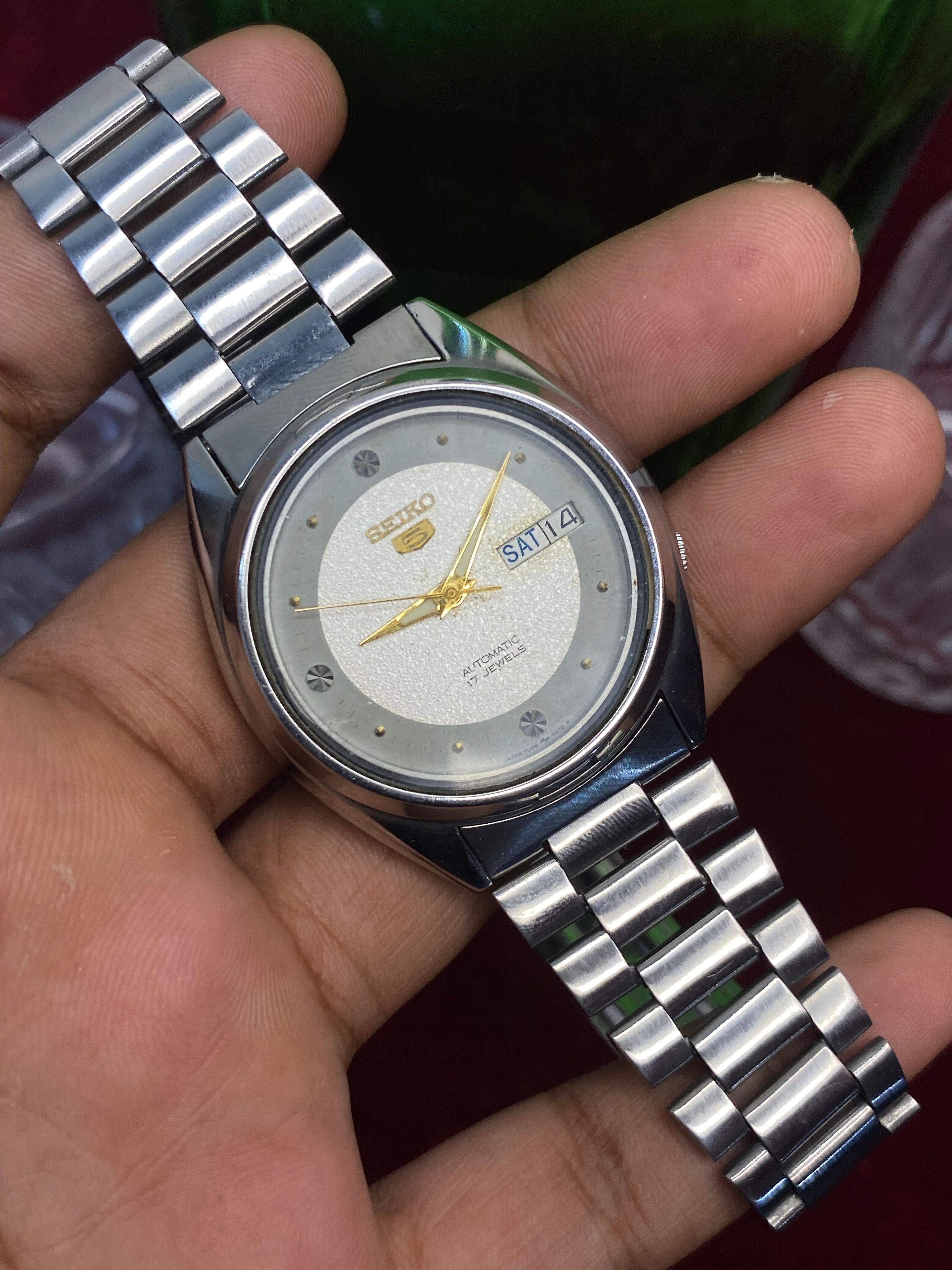 Seiko 5 “Frost & Ash” — 7009 Textured Two-Tone Automatic watch.