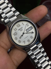 Seiko 5 — White Military Numeral Dial | 38mm Japanese Automatic Watch.