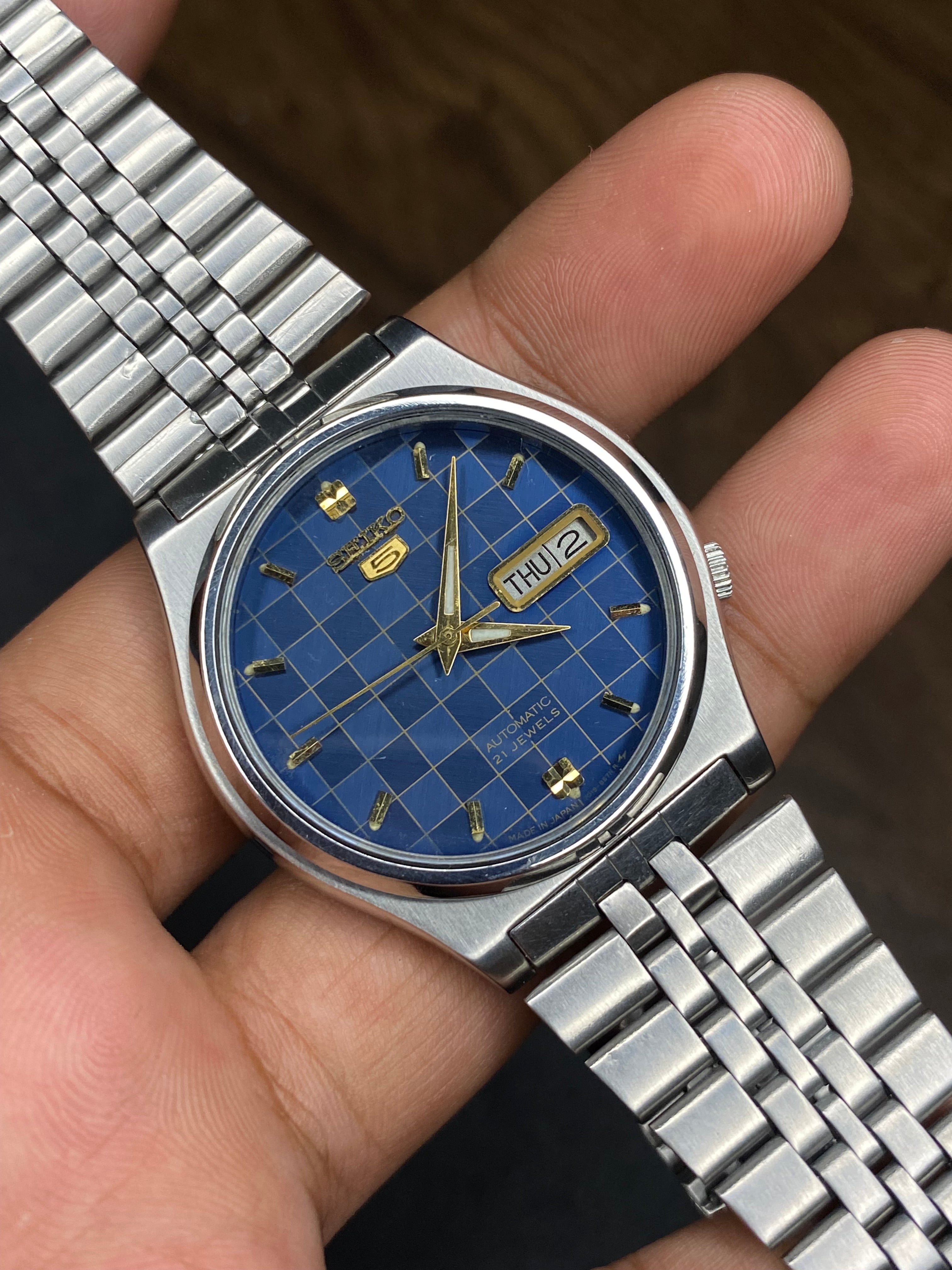 Seiko 5 — Blue Chessboard Dial | 38mm Japanese Automatic Watch.