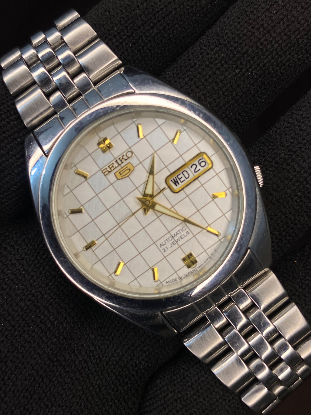 Seiko 5 Rare White Checkered Linen Dial with Transparent back