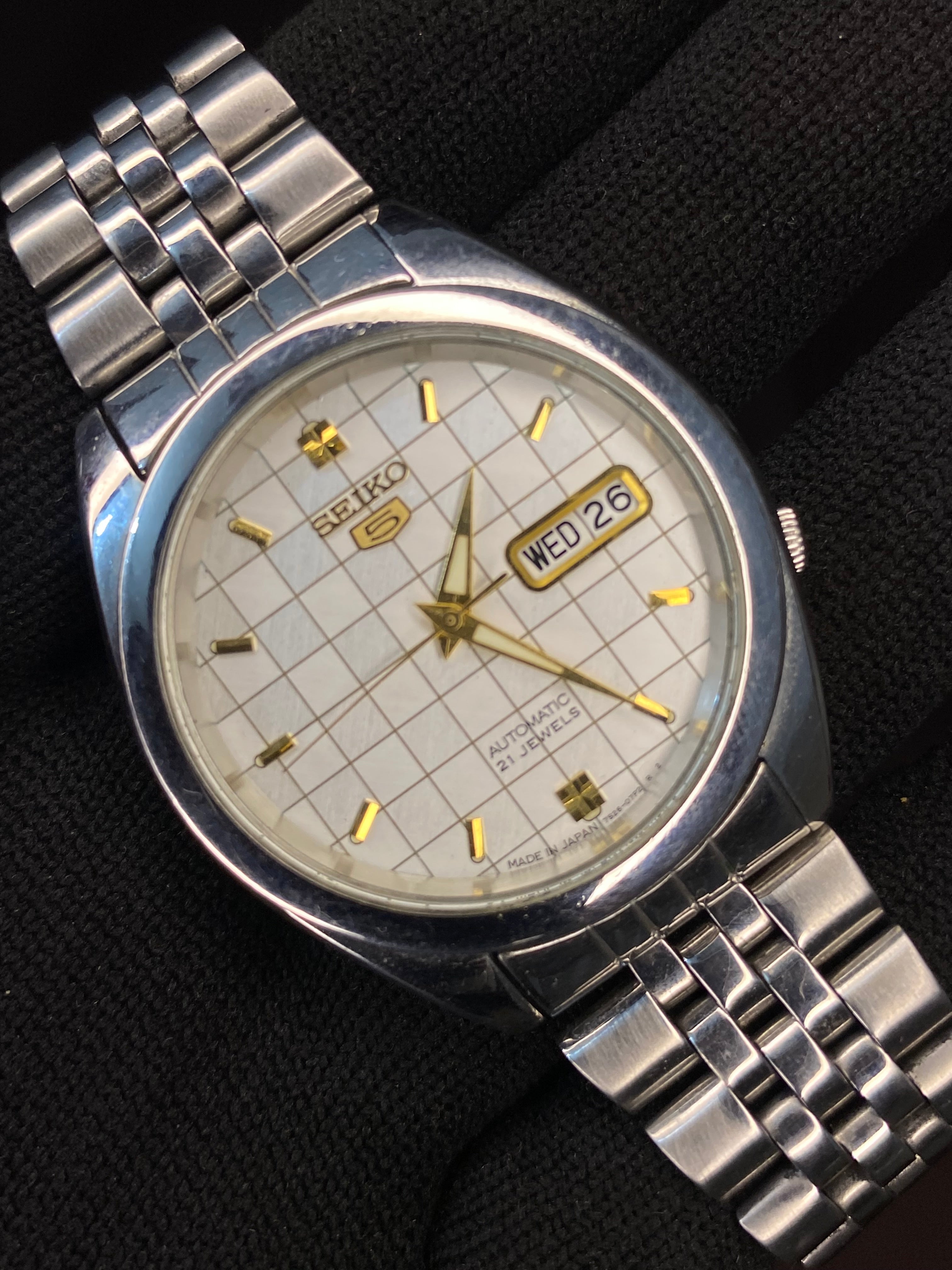 Seiko 5 Rare White Checkered Linen Dial with Transparent back