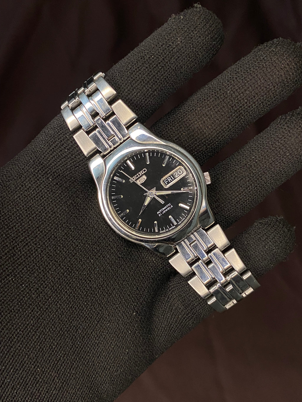 Seiko 5 Black Dial Watch With Transparent back