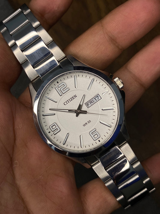 Unique Citizen Quartz BF 2001-55A Silver Dial Watch with 6-9-12 Numeric