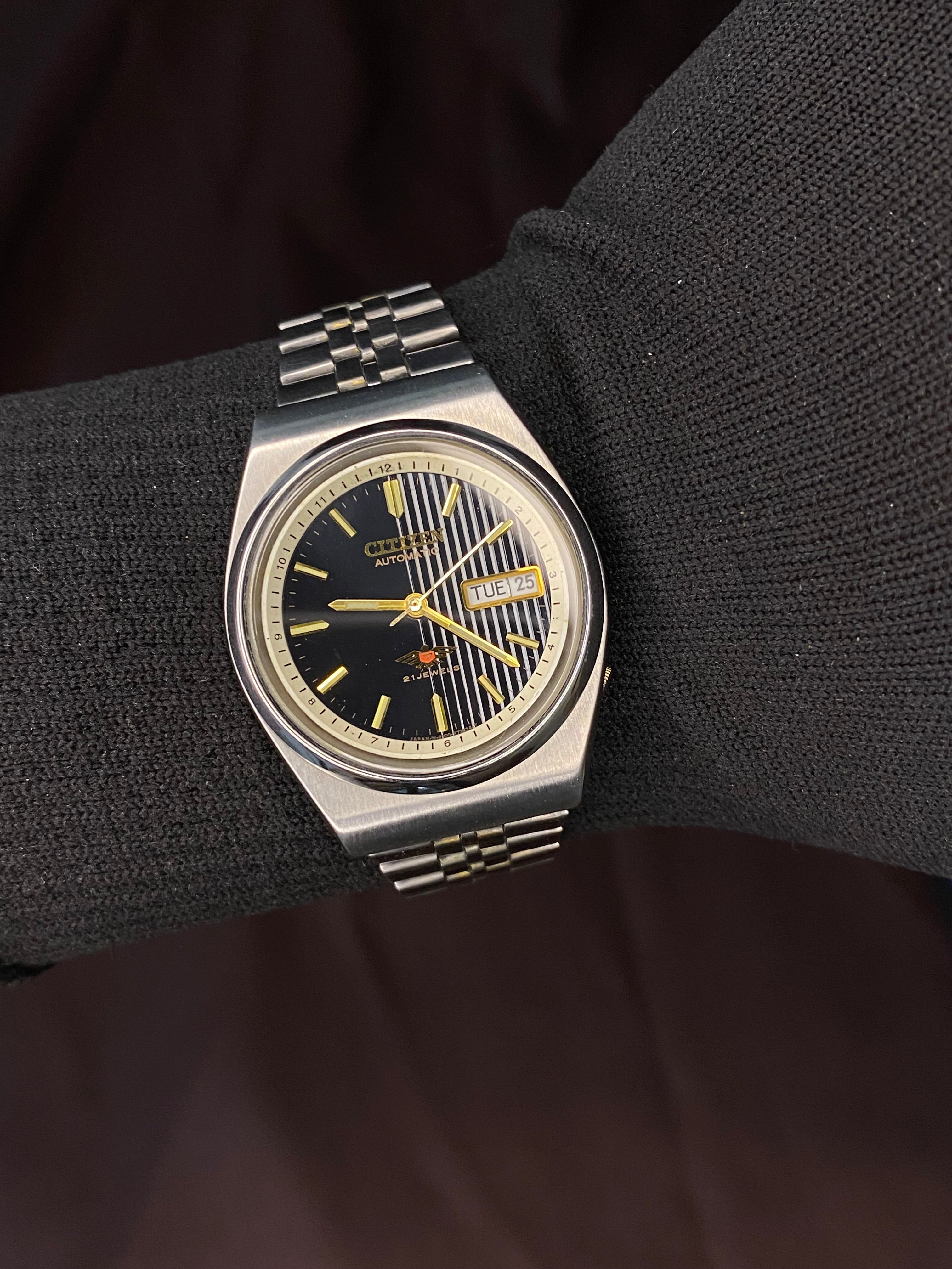 Citizen Eagle 7 Black Dial Watch with Gold Indices