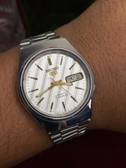 Seiko 5 — White & Gold Textured Dial | 36mm Japanese Automatic Watch.