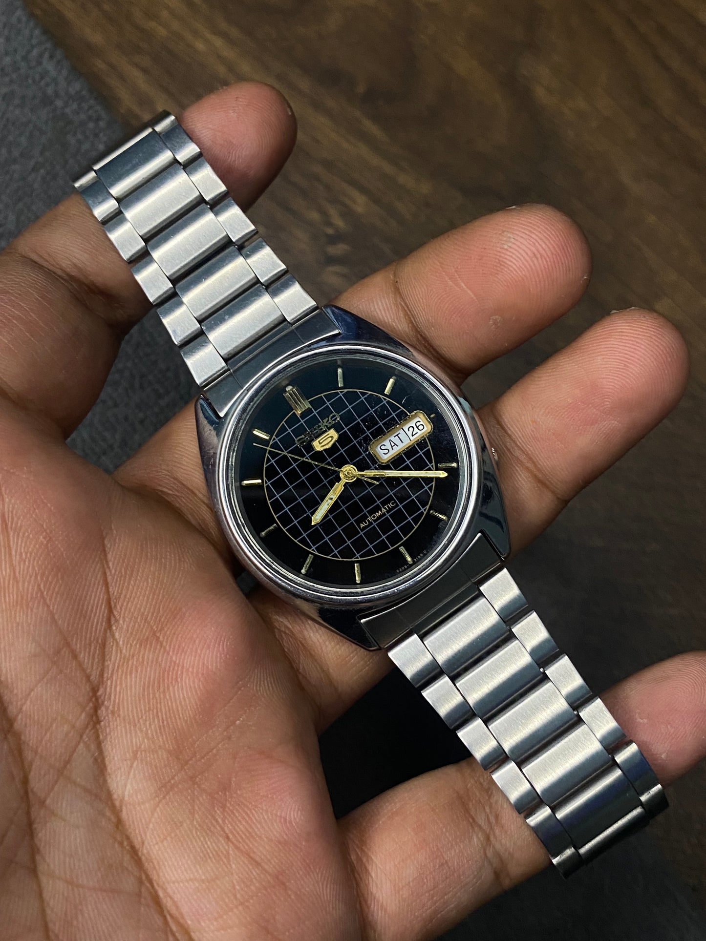 Super Rare Vintage Seiko 5 Black Grid Dial Watch