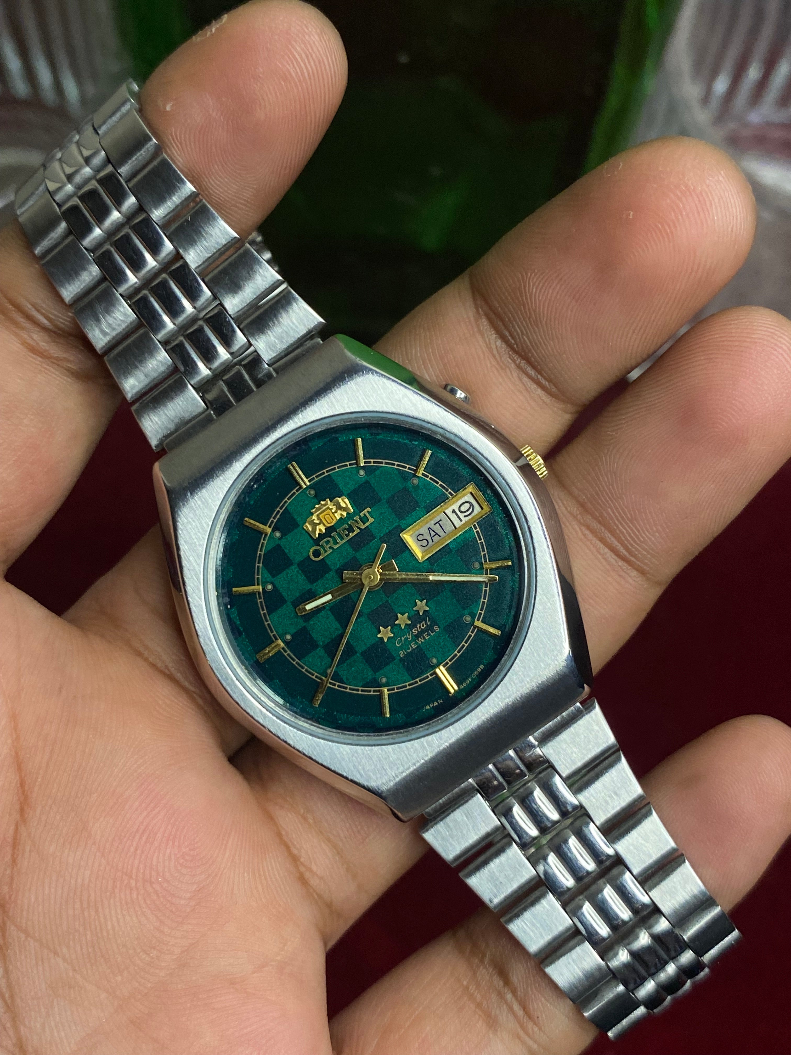 Orient Tri-Star Crystal Automatic — Green Checkerboard Dial Watch | Ref 269LR3-8A.