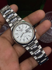 Seiko 5 White & Silver “Grid” — 7S26 Textured Dial Exhibition Automatic Watch.