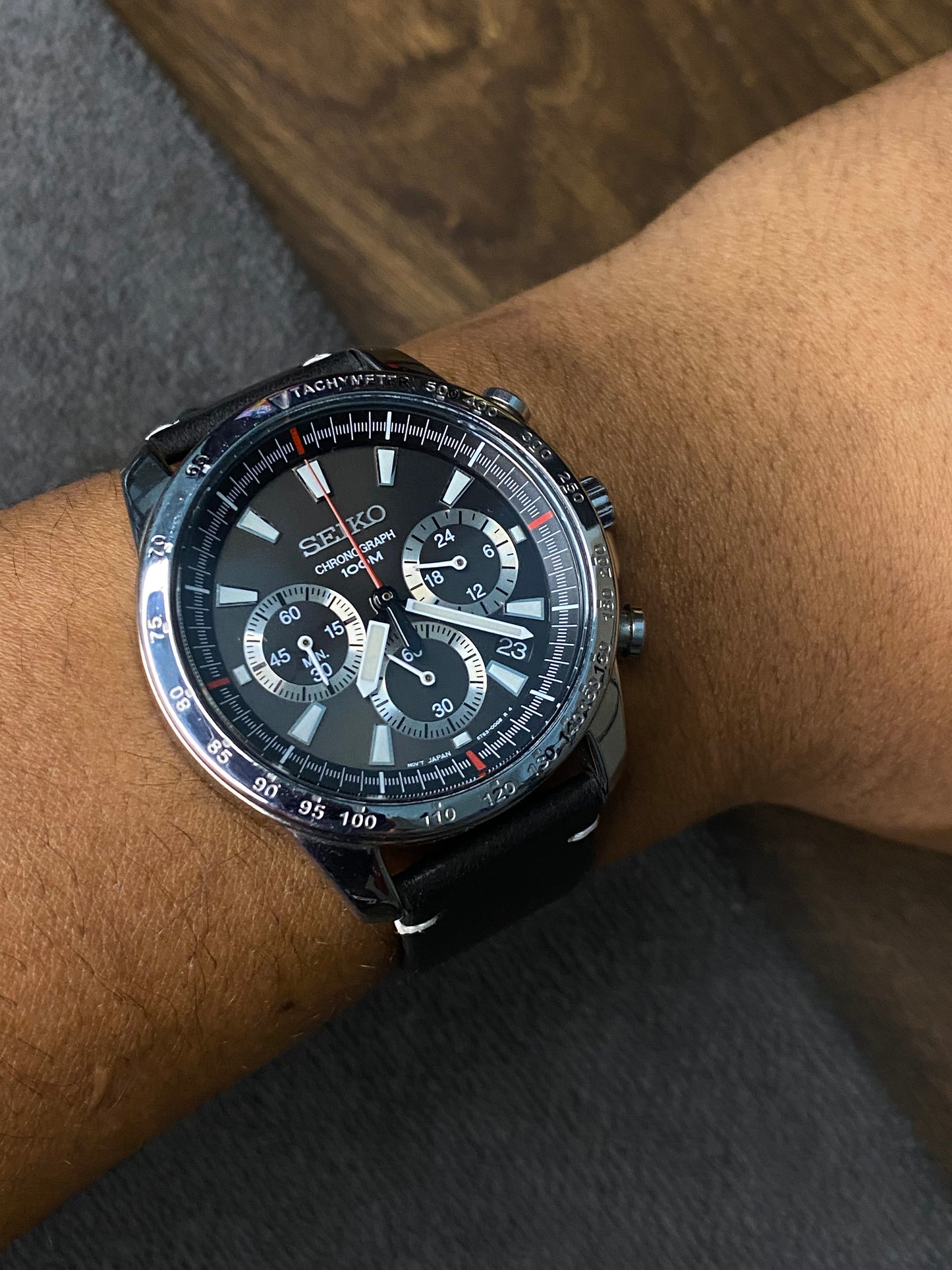 Seiko Chronograph SSB033 Quartz Black Dial Watch With Premium Leather Strap