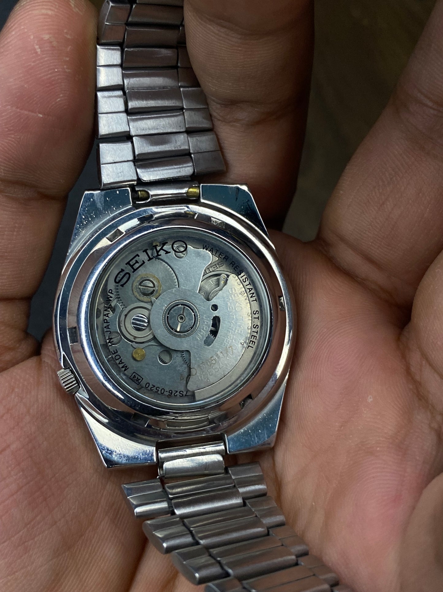 Vintage Seiko 5 White Dial Watch With See-Through Back