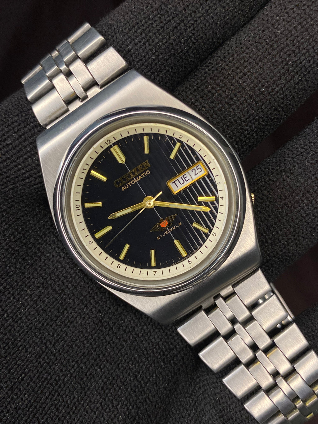 Citizen Eagle 7 Black Dial Watch with Gold Indices