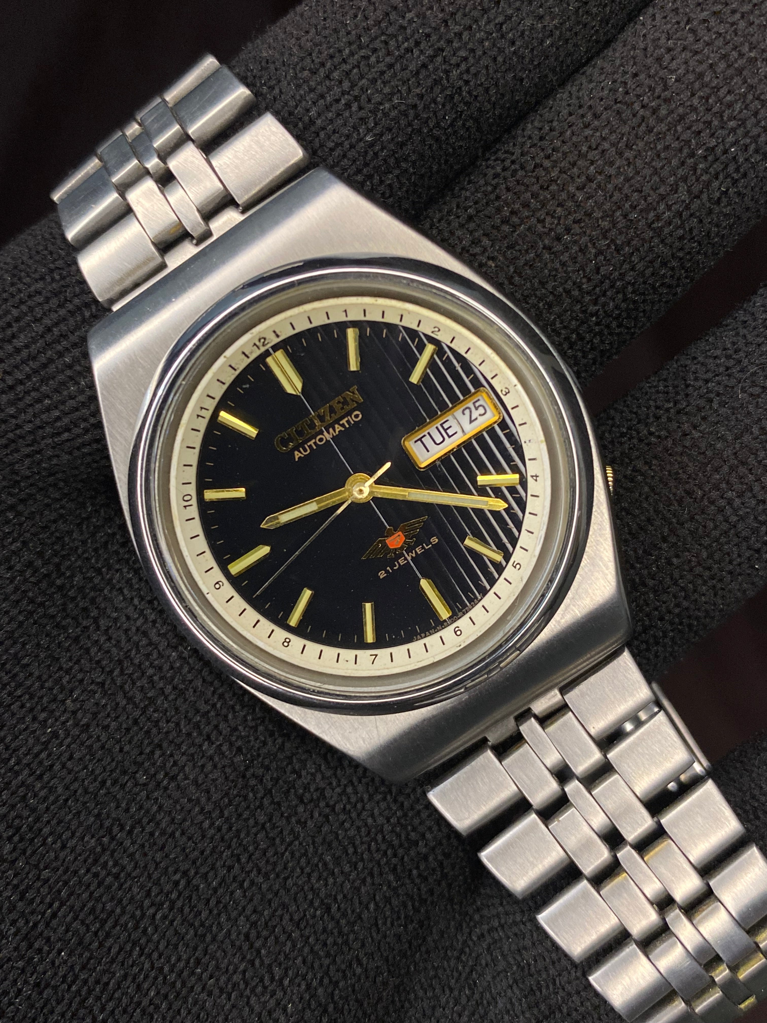 Citizen Eagle 7 Black Dial Watch with Gold Indices