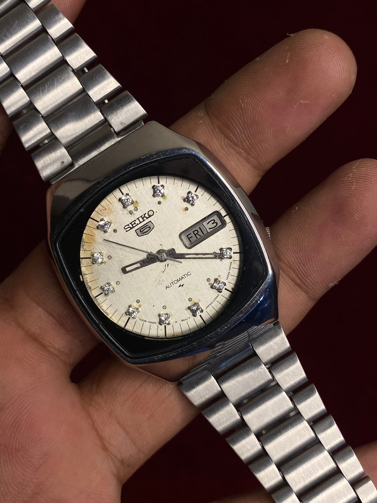 SEIKO 5 AUTOMATIC — "THE STONE-SET TV" | 38×40MM Silver Crystal-Index Dial Watch | 7009-5200 A1