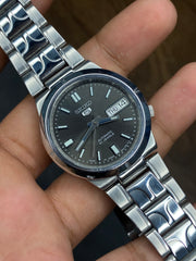 Seiko 5 — Dark Grey Sunburst Dial | 36mm Automatic with Exhibition Back Watch.