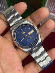Seiko 5 Automatic — Blue Waffle Dial Watch With Exhibition Back | Ref 7S26-02P0.