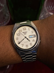 Seiko 5 — White Military Numeral Dial | 38mm Japanese Automatic Watch.