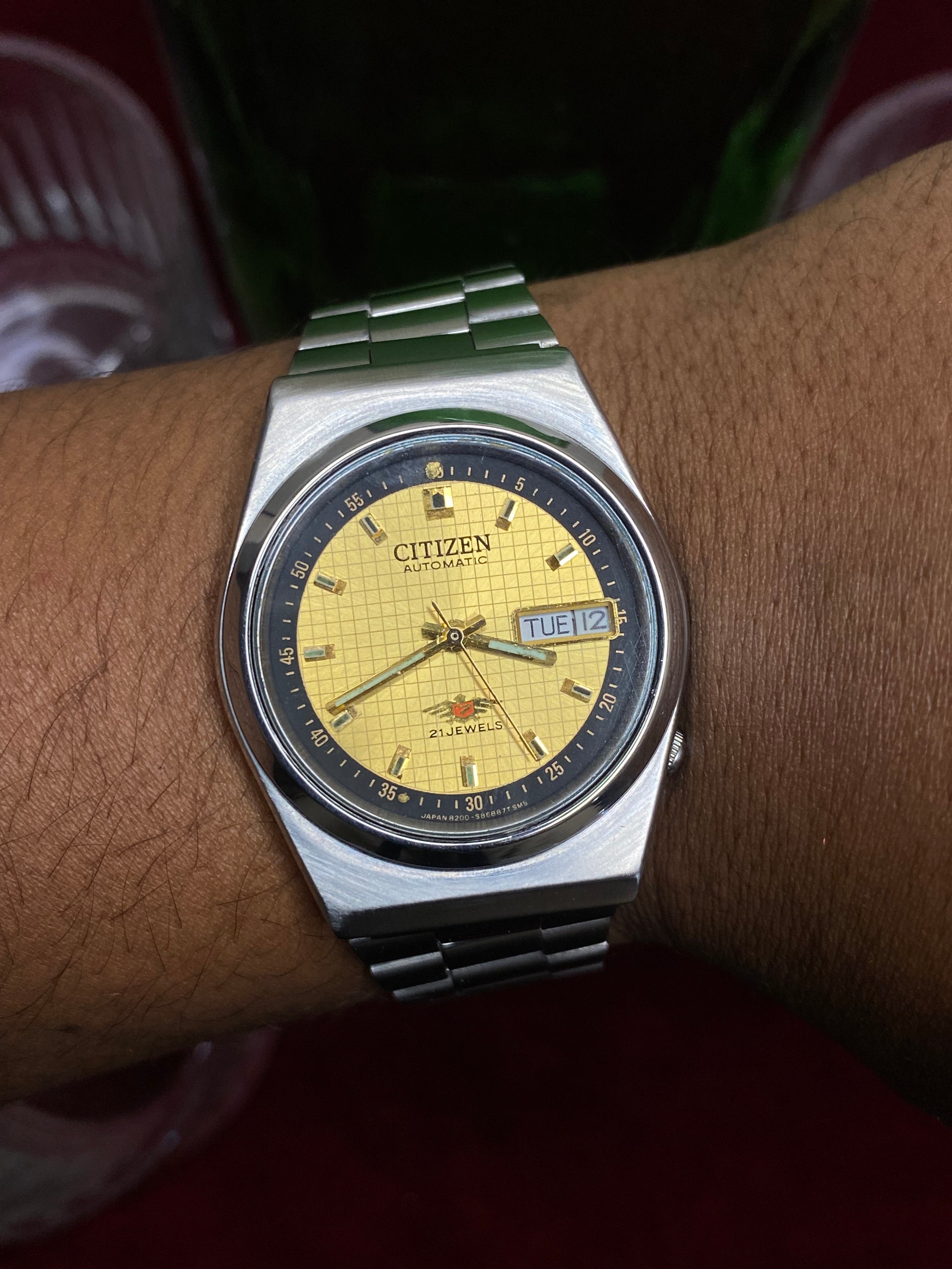 Citizen Eagle 7 Automatic — Golden Grid textured Dial Watch | Ref 4-824083K.