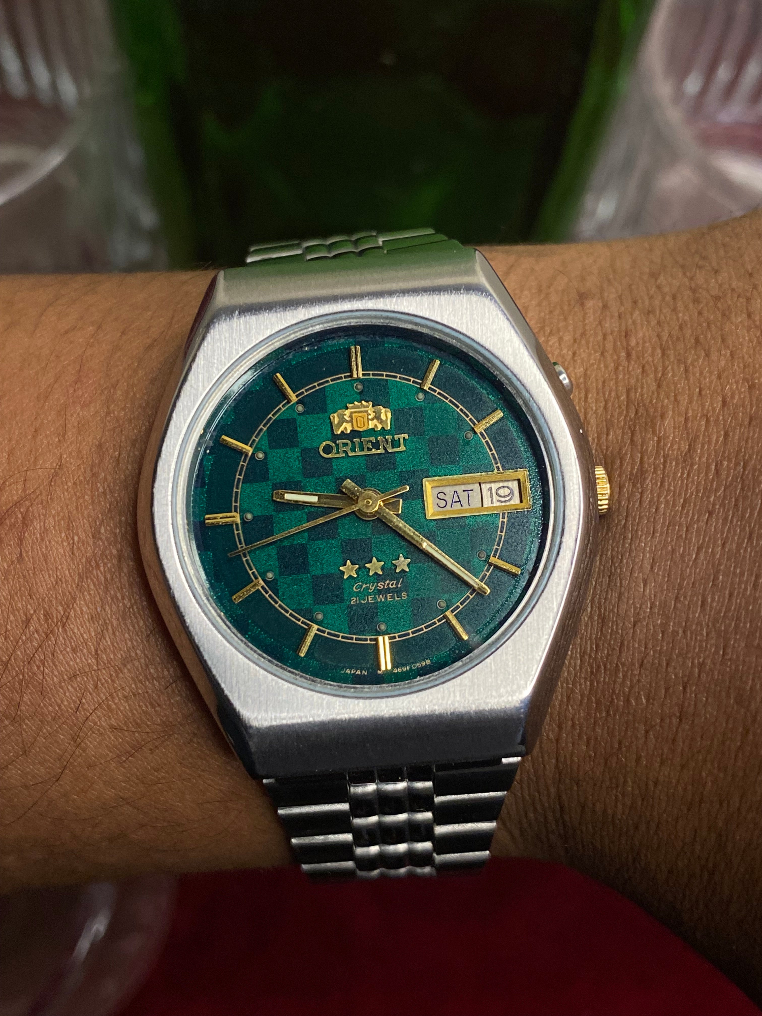 Orient Tri-Star Crystal Automatic — Green Checkerboard Dial Watch | Ref 269LR3-8A.