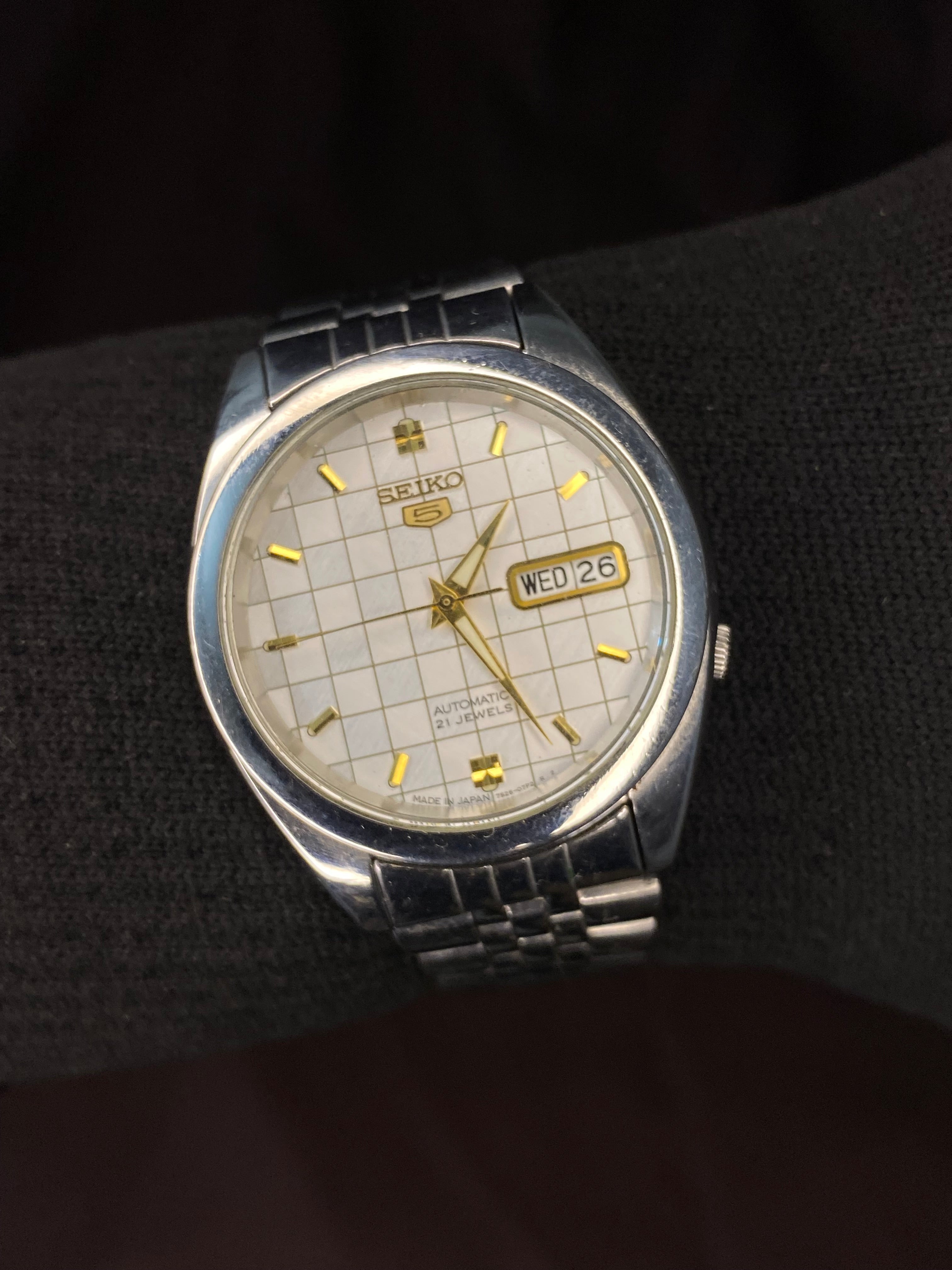Seiko 5 Rare White Checkered Linen Dial with Transparent back