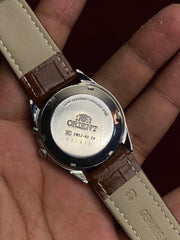Orient 3-Star Crystal Automatic — Champagne Dial, Rotating Day Ring | Ref. EM5J-A0 | 21 Jewels | 38mm