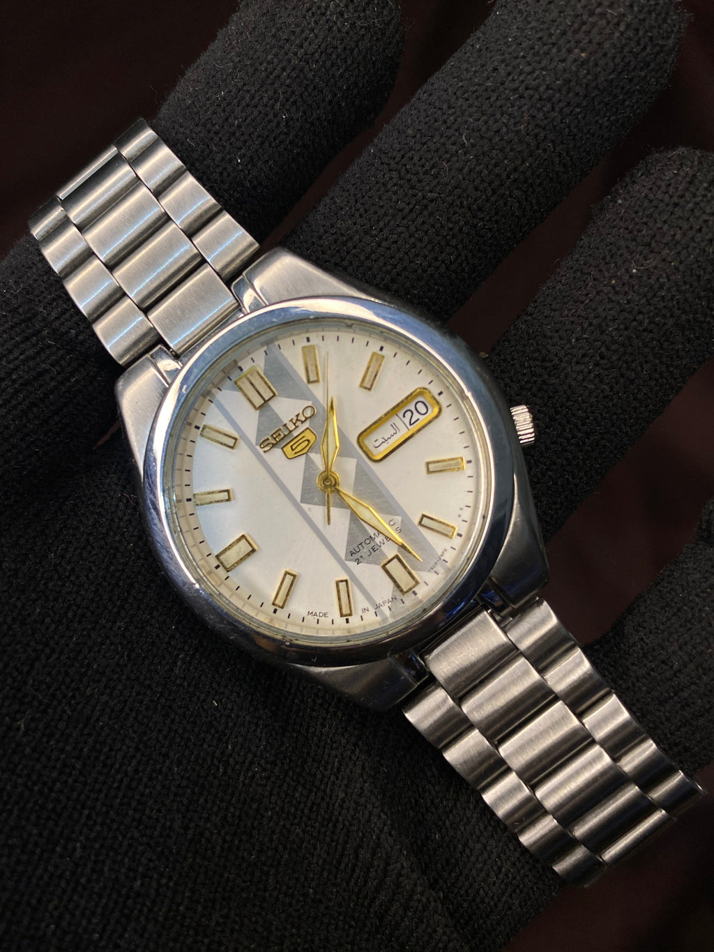 Seiko 5 Silver White Textured Watch with Transparent Back