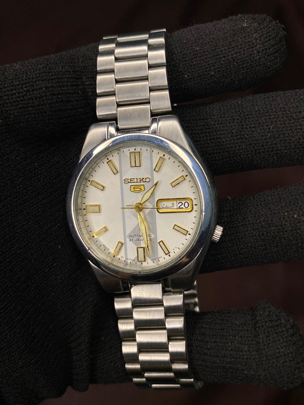 Seiko 5 Silver White Textured Watch with Transparent Back