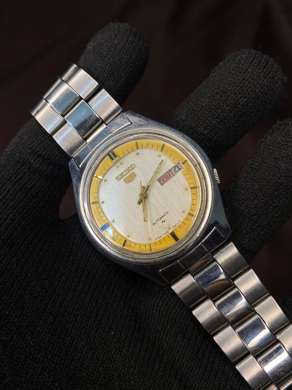 Vintage Seiko 5 White Golden Dial Automatic Watch