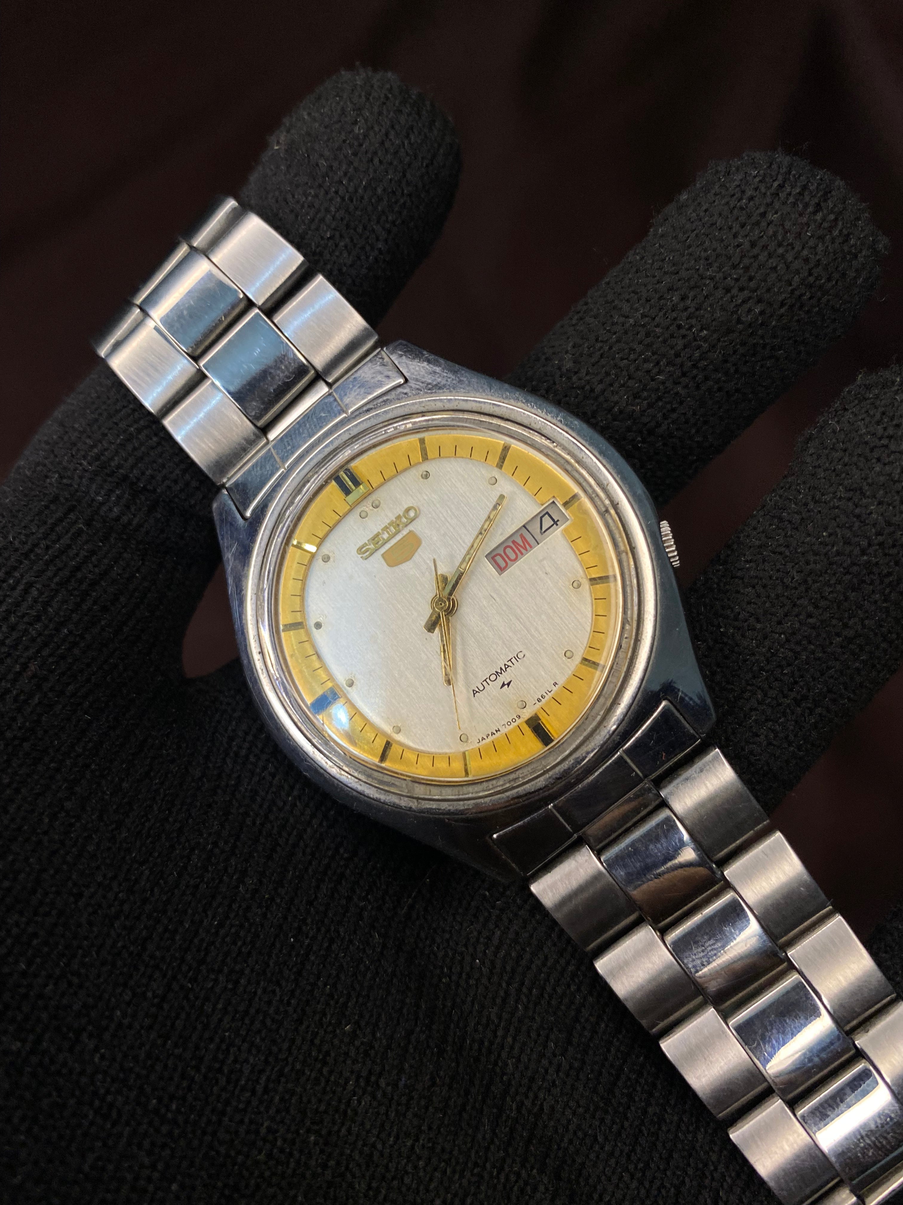 Vintage Seiko 5 White Golden Dial Automatic Watch