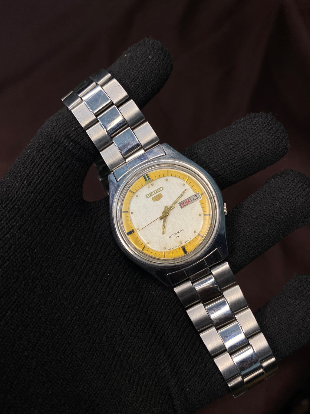 Vintage Seiko 5 White Golden Dial Automatic Watch