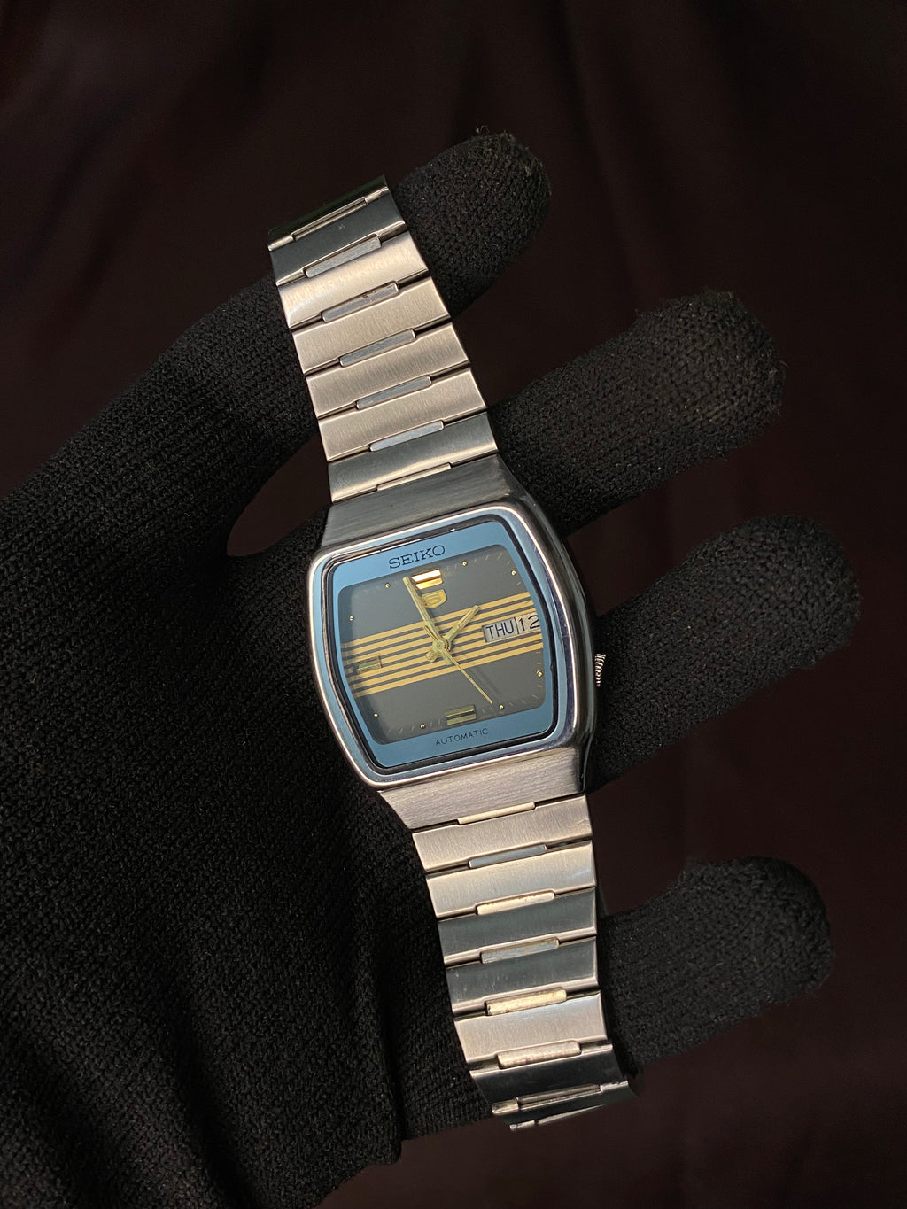 Pristine Seiko 5 TV Dial Textured Black Watch