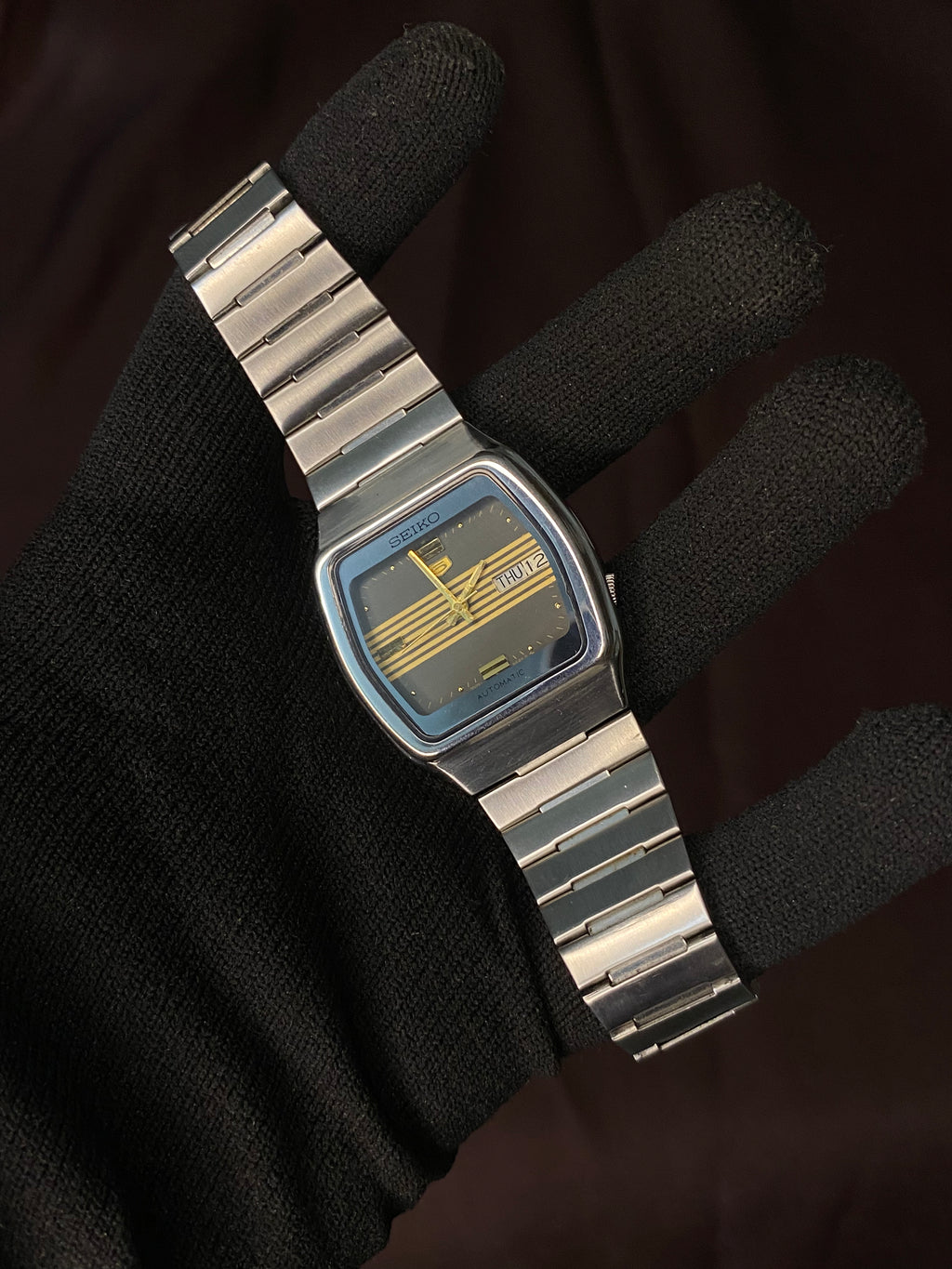 Pristine Seiko 5 TV Dial Textured Black Watch