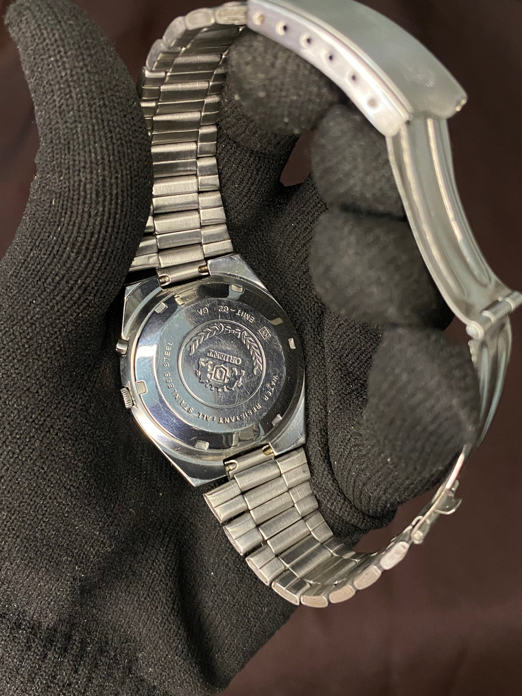 Orient Tri-Star Crystal Black Dial Watch with Golden Ring