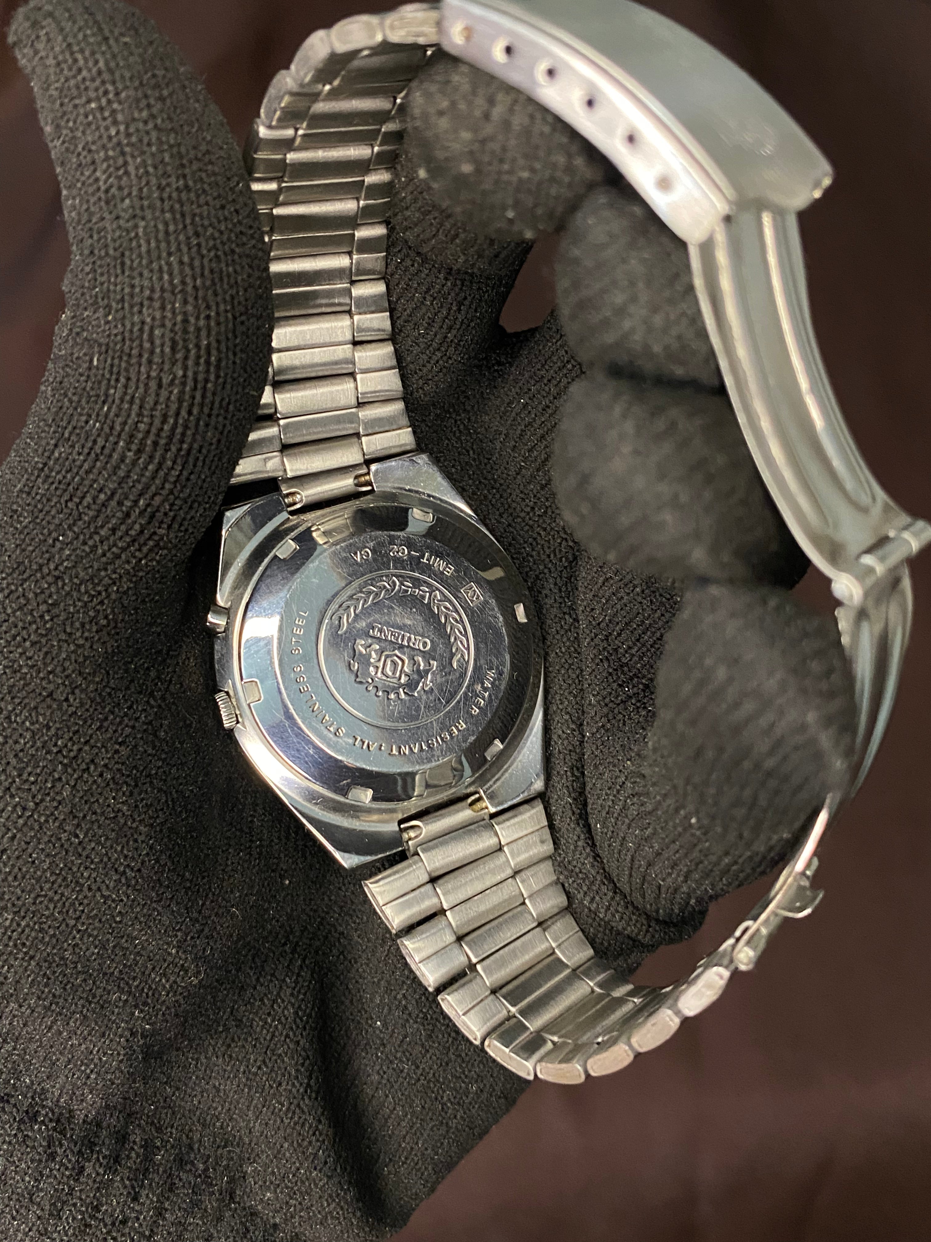 Orient Tri-Star Crystal Black Dial Watch with Golden Ring