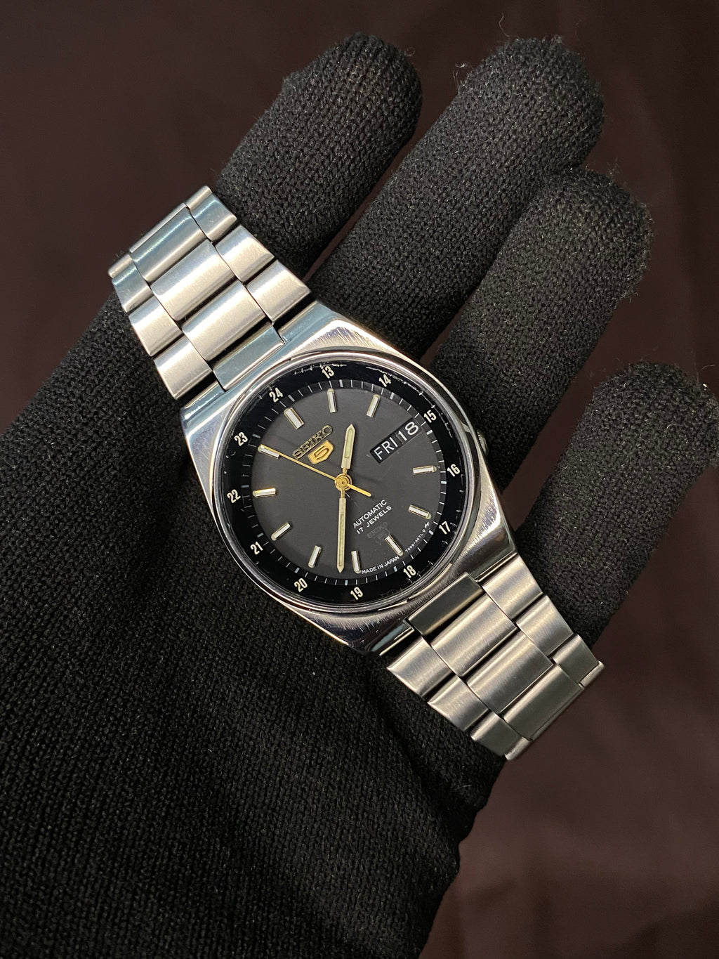 Seiko 5 Grey Railway Time Watch with Transparent Back
