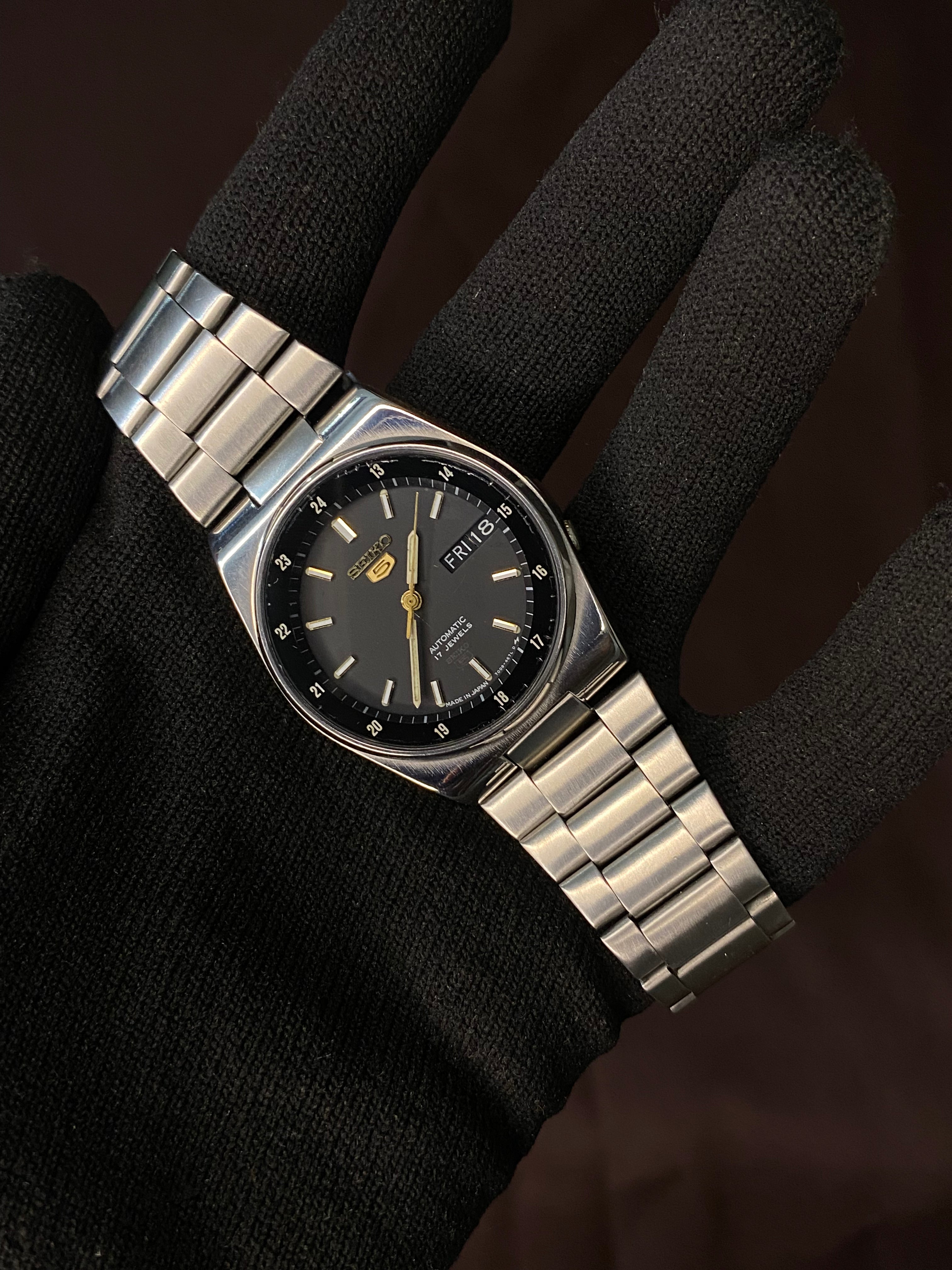 Seiko 5 Grey Railway Time Watch with Transparent Back