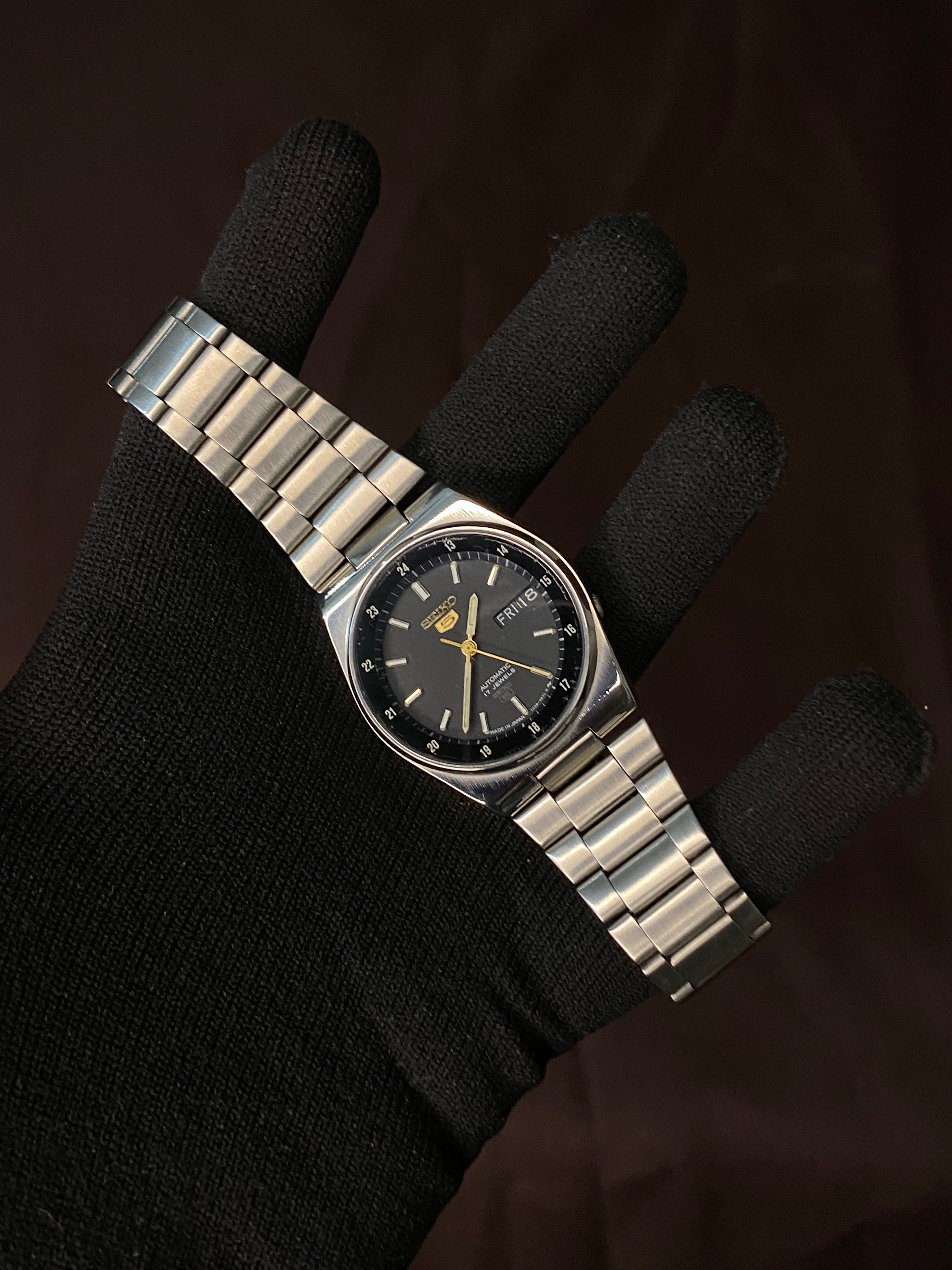 Seiko 5 Grey Railway Time Watch with Transparent Back