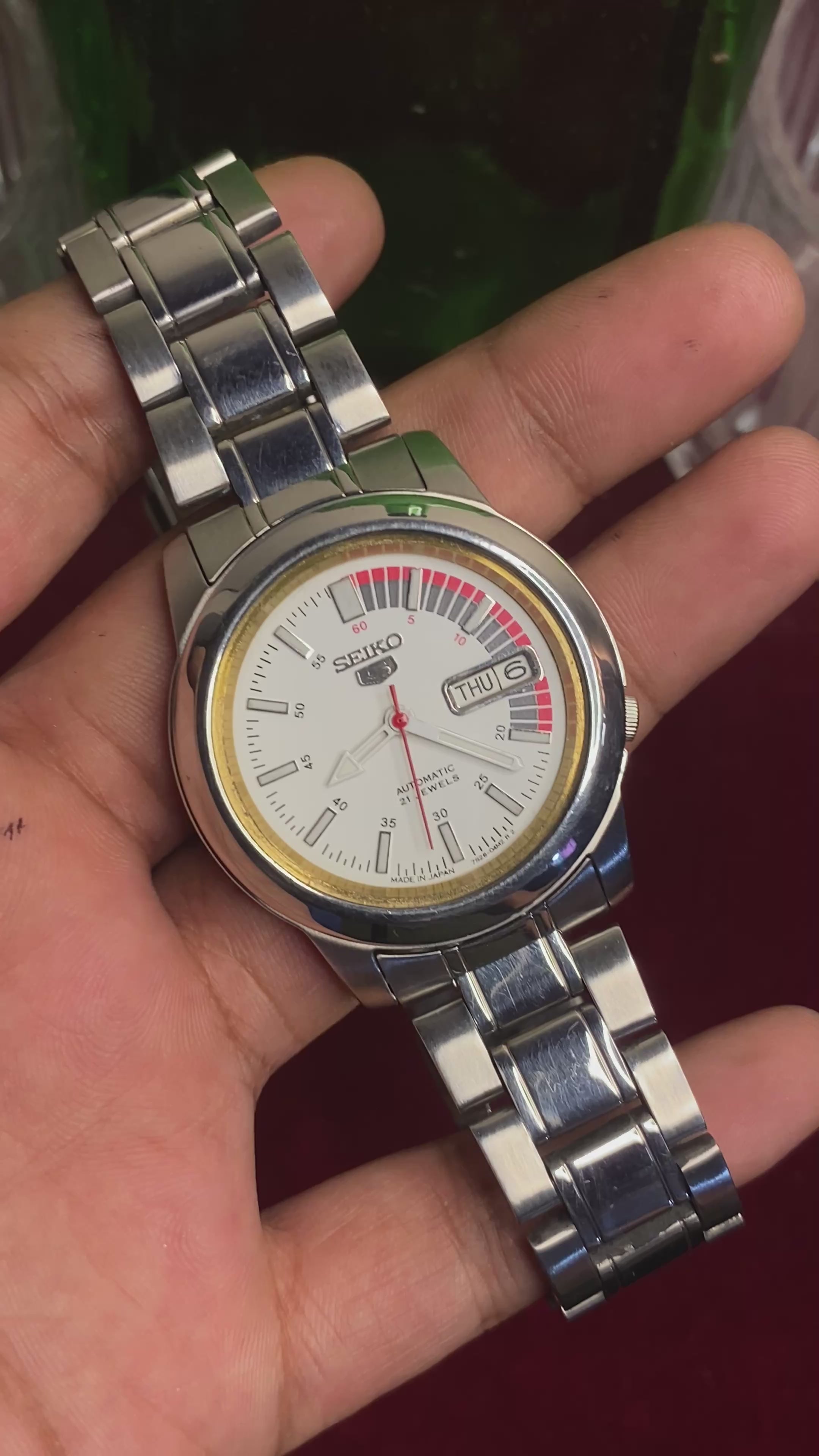 Seiko 5 SNKK25K1 “Speed Racer” Automatic — White Dial with Exhibition Back | Ref 7S26-02N0.