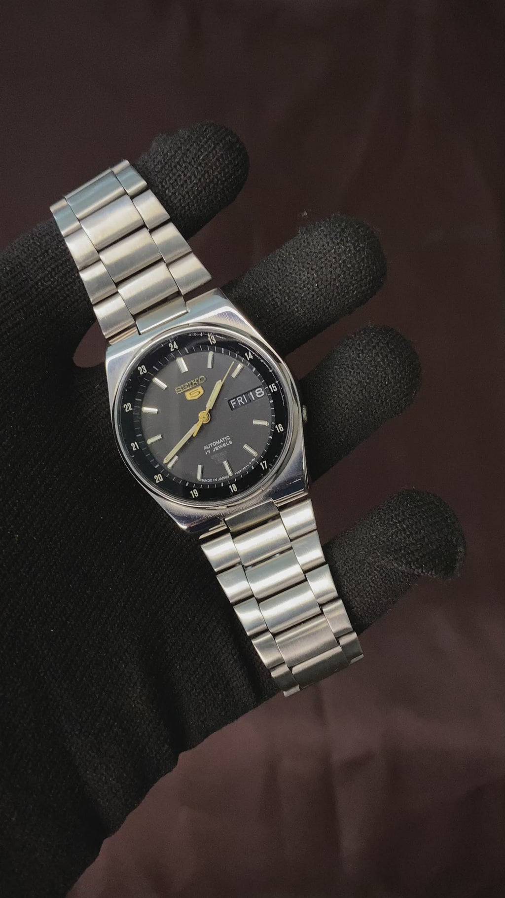 Seiko 5 Grey Railway Time Watch with Transparent Back