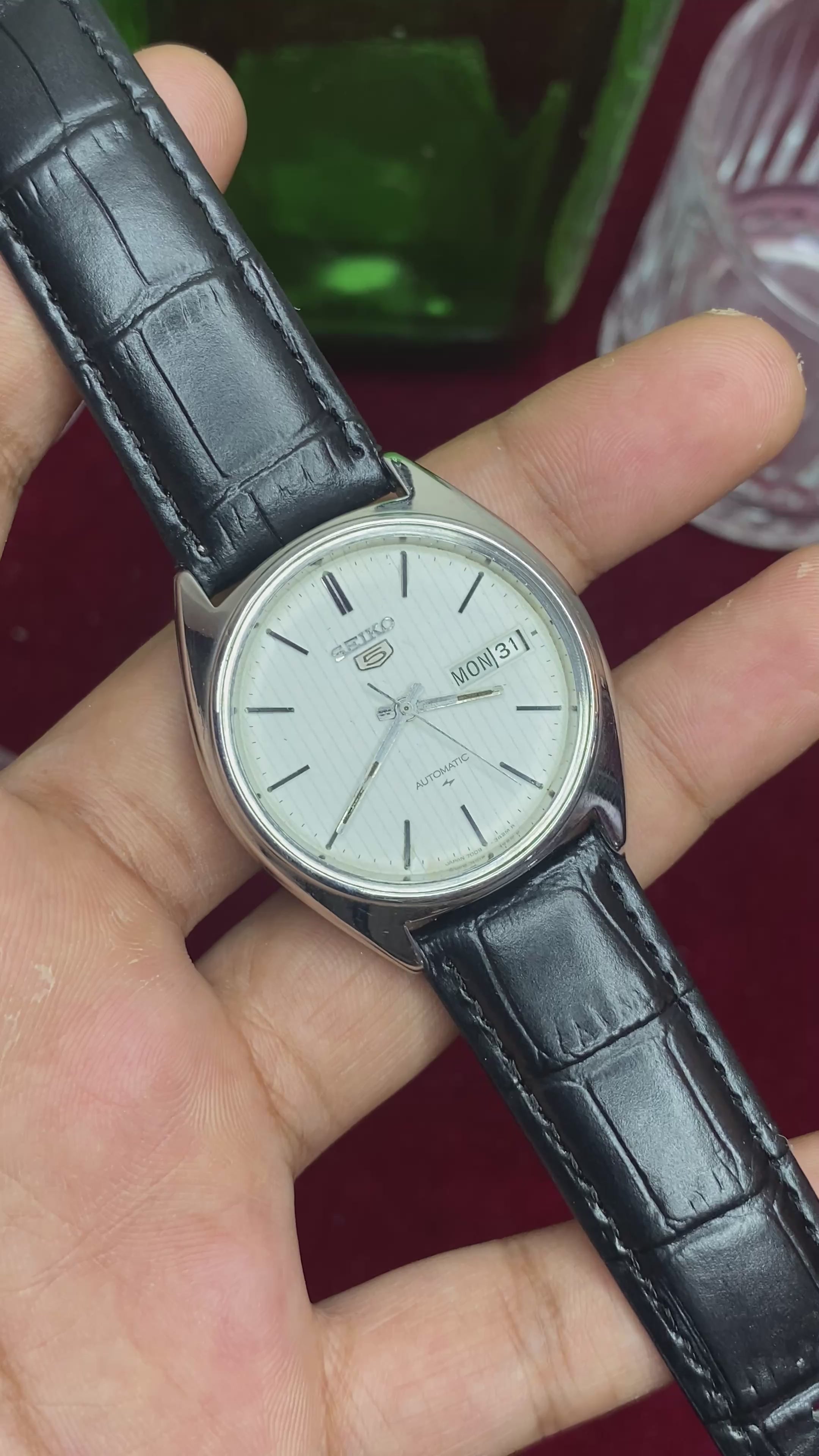 Seiko 5 — White Textured Dial | 38mm Japanese Automatic Watch With Leather Strap.