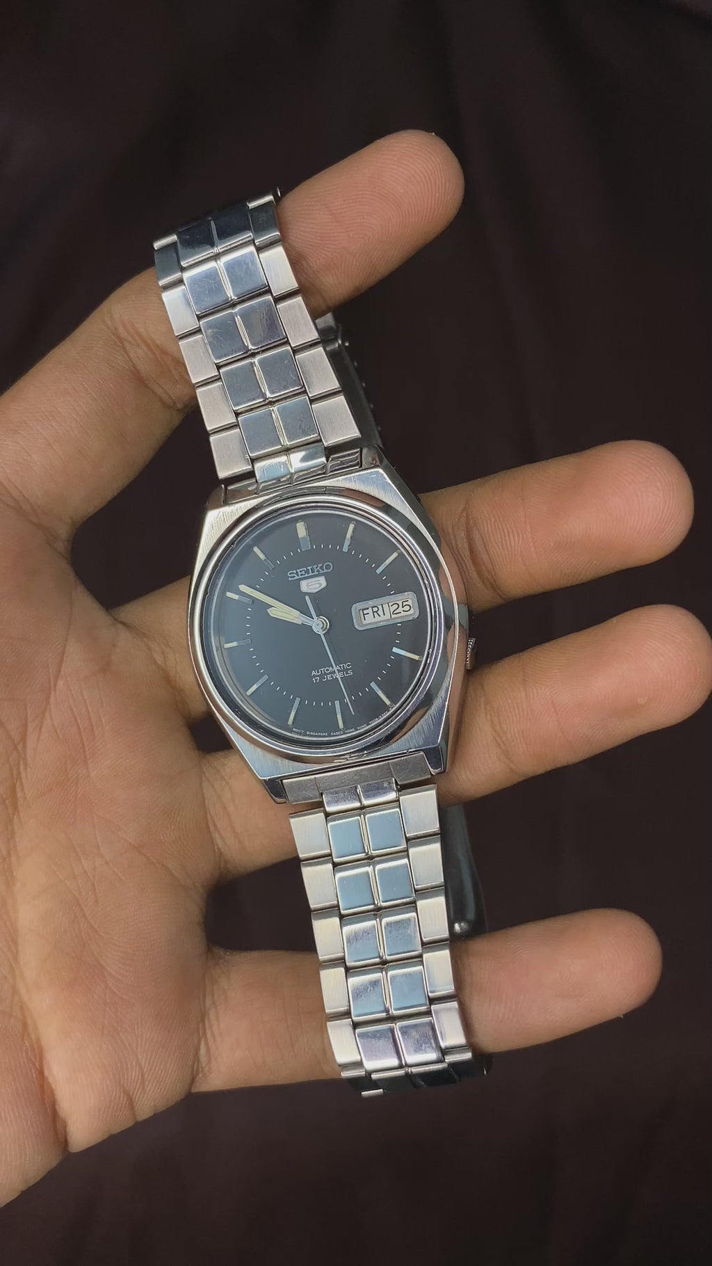 Pristine Seiko 5 Black Silver Dial Watch
