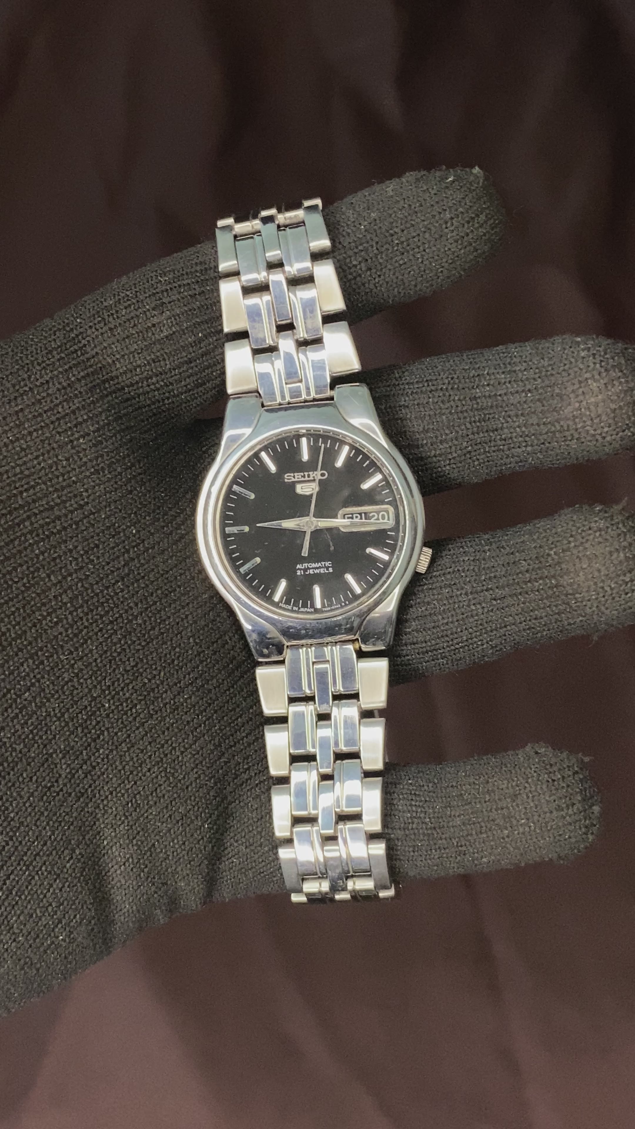 Seiko 5 Black Dial Watch With Transparent back