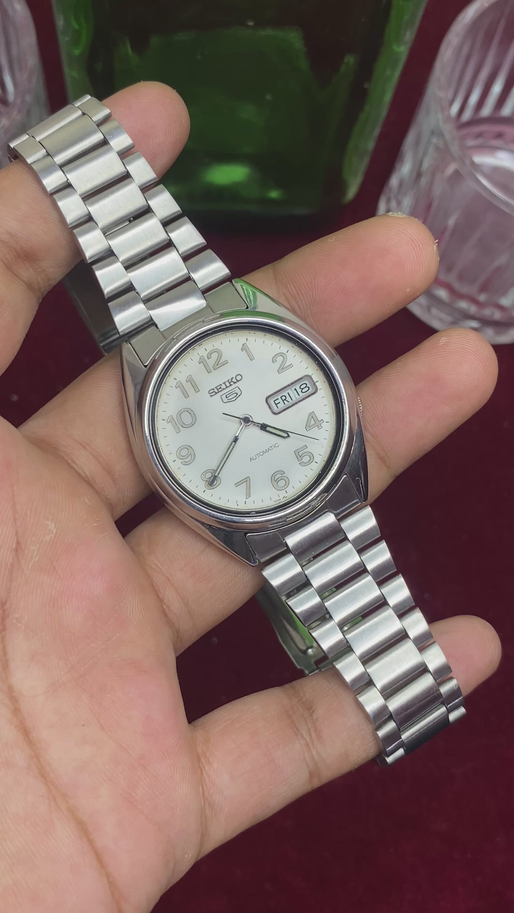 Seiko 5 — White Military Numeral Dial | 38mm Japanese Automatic Watch.