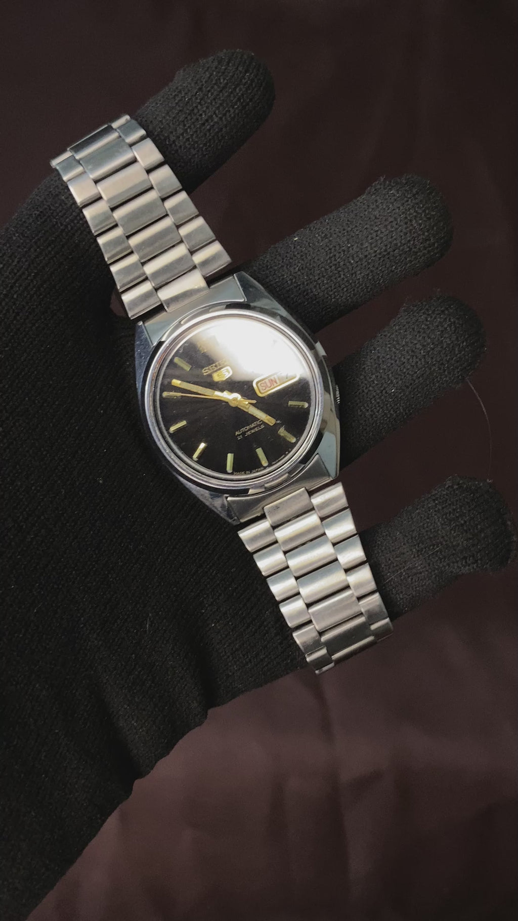 Seiko 5 Black Textured Sunburst  Dial Watch with Golden points