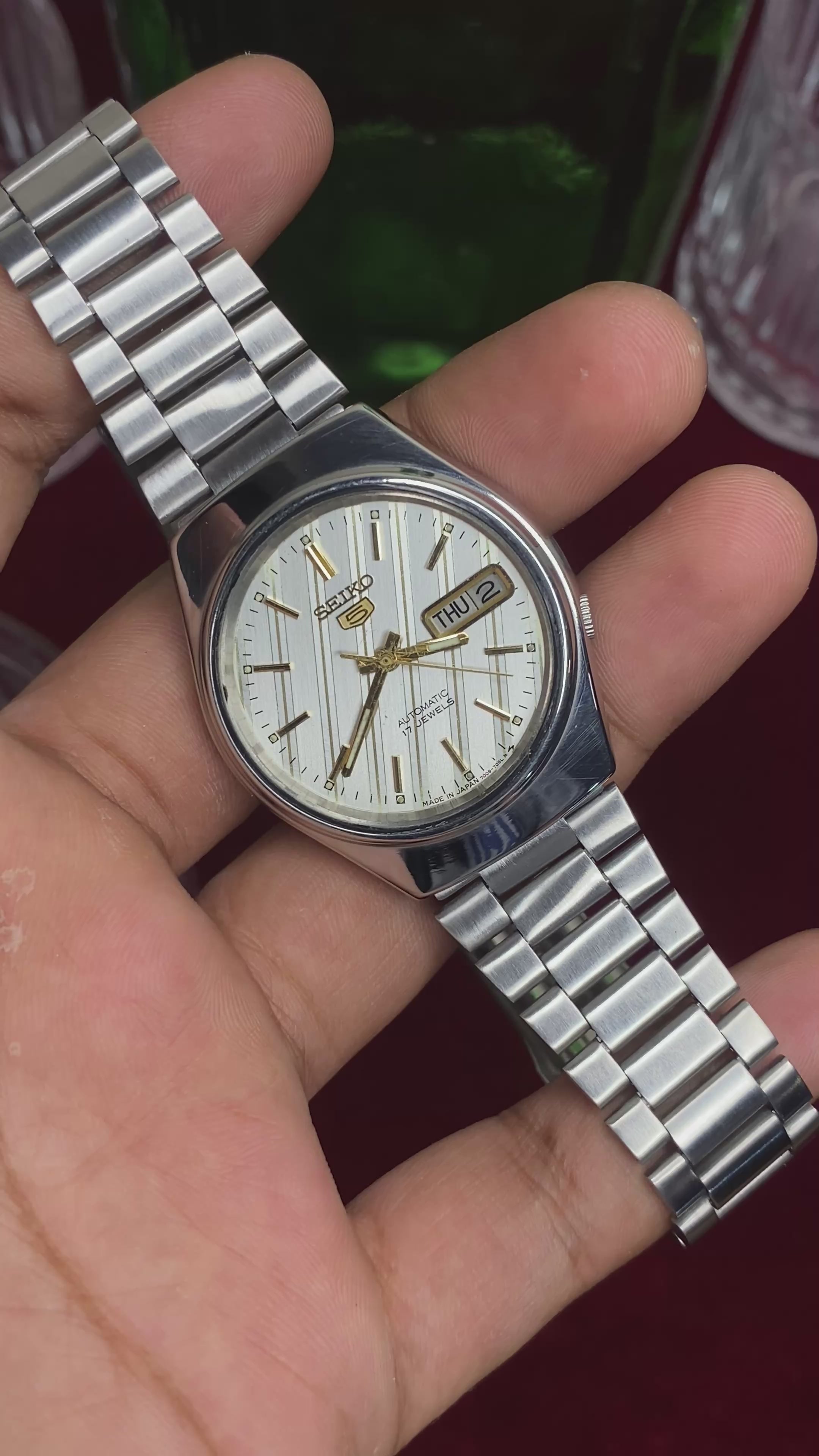 Seiko 5 — White & Gold Textured Dial | 36mm Japanese Automatic Watch.