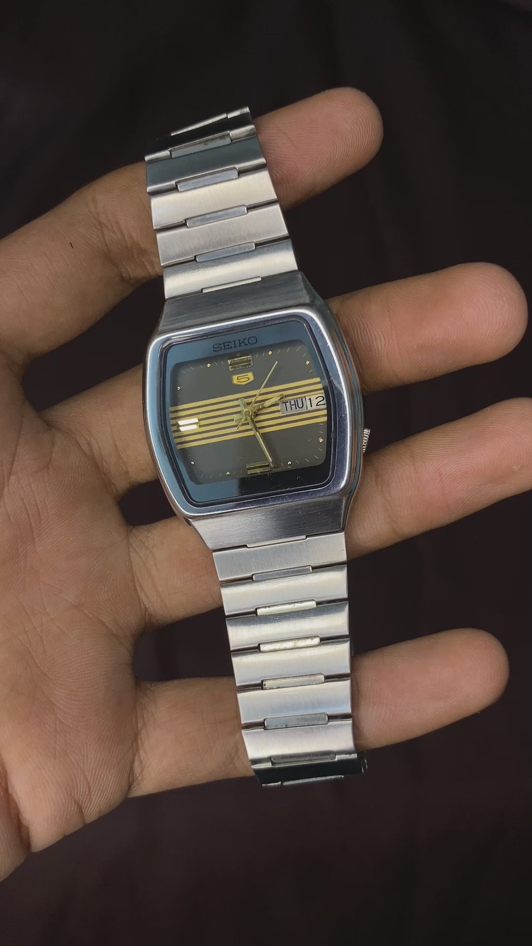 Pristine Seiko 5 TV Dial Textured Black Watch