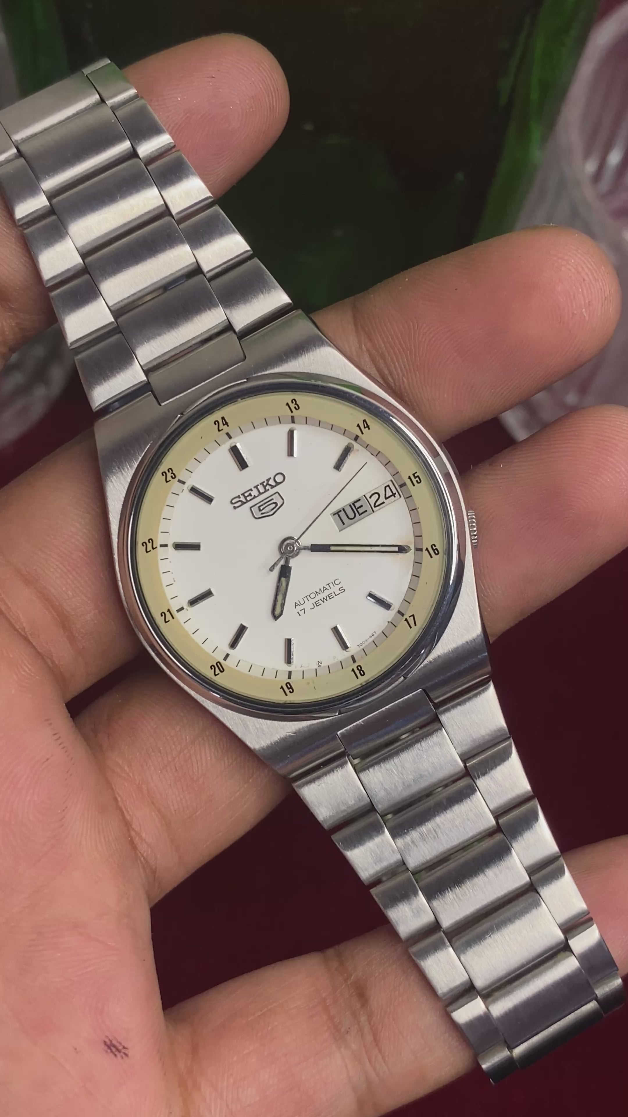 Seiko 5 Automatic — Railway Time  White Dial Watch | Ref 7009-876J.