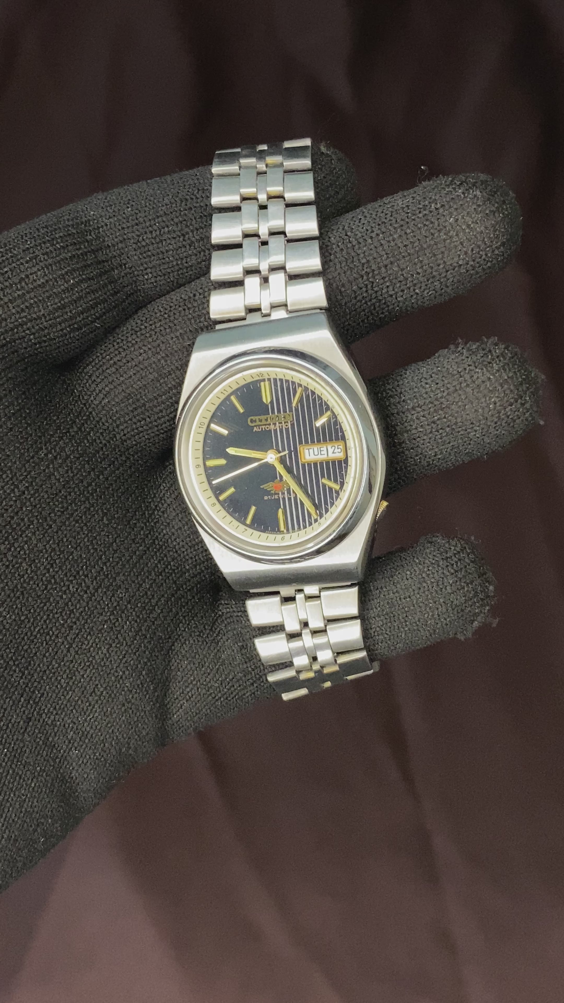 Citizen Eagle 7 Black Dial Watch with Gold Indices